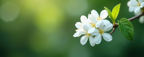 Fototapeta premium Delicate jasmine blossoms cluster on a branch, soft bokeh background , light, nature