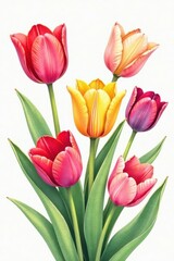 Delicate line drawings of various tulip bouquets , nature, artwork