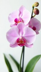 Fototapeta premium Delicate pink and white phalaenopsis orchids, pristine white background , fresh, image, flowers