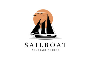 Simple Sailboat dhow ship line art logo design illustration