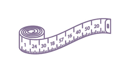 A purple, rolled-up measuring tape with numbers, used for sizing and measurement.