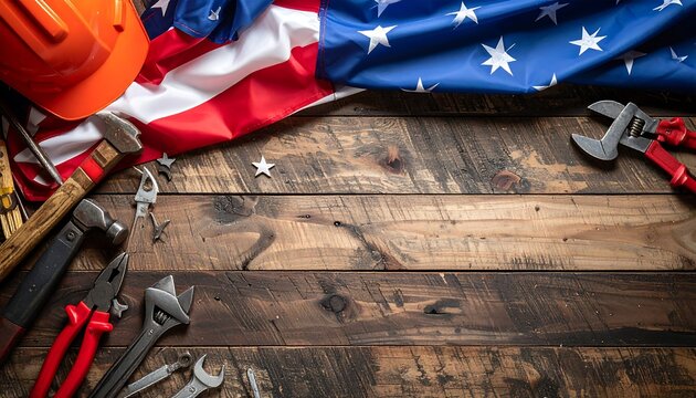 USA labor day tools & flag
