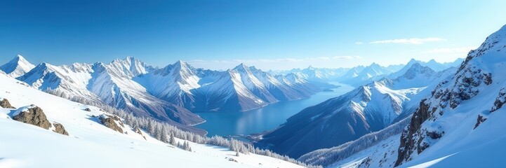 Expansive highland vista; snow-dusted mountains under a brilliant blue sky , vista, travel, view