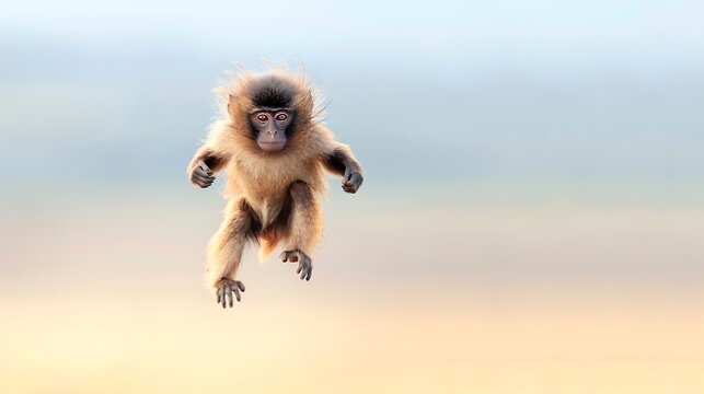 Baby Monkey Jumping in Mid-Air