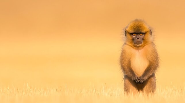 Young Monkey in Golden Field