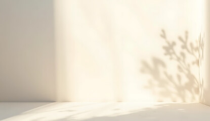 A blank white sheet on a light-colored surface with delicate shadows cast by natural light, creating a minimalistic feel, 4K and HD image.