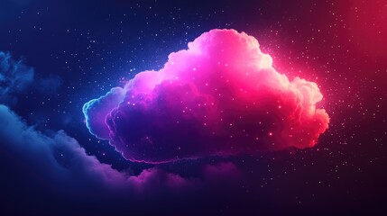 Fototapeta premium A vibrant cloud formation glows with a vibrant pink and blue light against a starry night sky.
