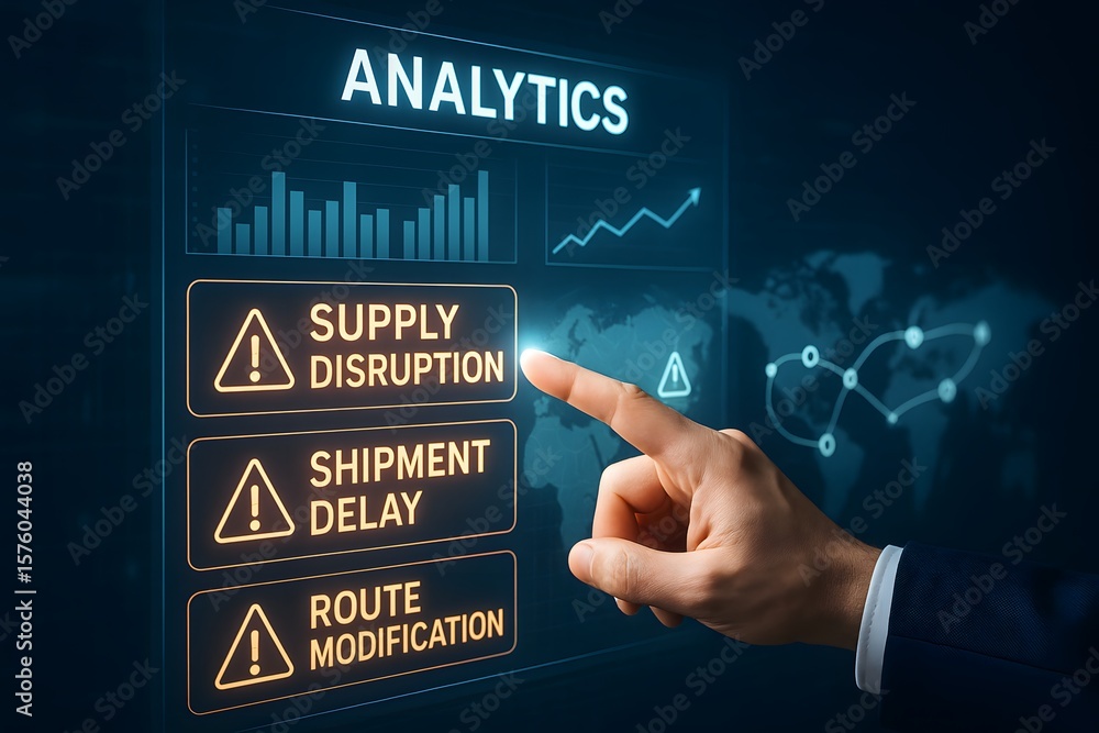Poster a conceptual image of a finger pointing at an analytical interface screen focusing on potential supp