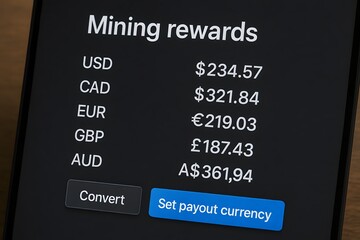 Obraz premium A detailed view of a mobile phone displays the concept of cryptocurrency and digital economy, showing the mining rewards from a list of currency rates.
