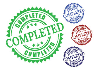 Checked and Done Stamp Set, Grunge Rubber Completed Vector Labels  