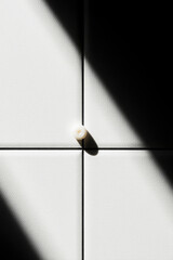 Generative AI Minimalist Beauty Product on White Tiles Skincare Shadow Clean Round Cosmetics Detail Texture Geometric Simplicity Purity Wellness Hygiene Luxury Modern - High Quality