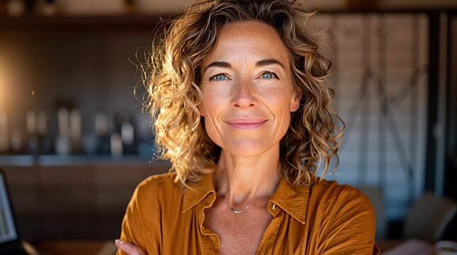 a woman over 40 years old on the background of computer screens with profit charts. remote work of an accountant or an economist.