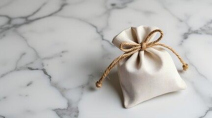 A small linen gift bag tied with rope