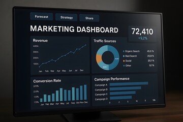 The dynamic display of a 'Marketing Dashboard', packed with interactive charts, graphs, and real-time data visualization designed to help a business's analytical and marketing operations