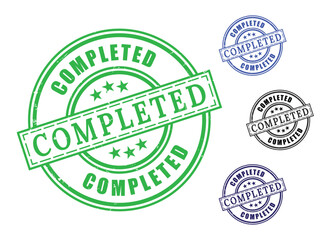 Obraz premium All Tasks Completed Badge Pack, Grunge Finished Work Stamp Collection 