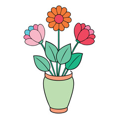 Bright blossoming flowers burst from a clear vase, their vibrant petals and fresh green stems creating a lively, elegant centerpiece full of natural beauty and charm.
