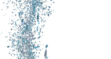 Beautiful blue glitter stars falling on white background. Perfect for holiday designs.