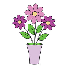 A charming vase holds a vibrant bouquet of pink and purple flowers, blending soft petals and rich hues for a delicate, elegant floral display.
