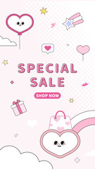 Sweet sale promotion offer valentines special day. Web discount banner advertisement