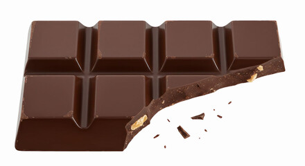Broken Dark Chocolate Bar on White