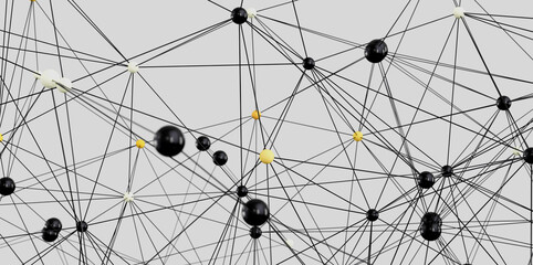 3D render of interconnected nodes, symbolizing global network, communication, and data flow.