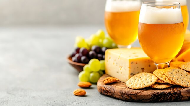 Beer, Cheese, Grapes and Crackers Appetizer