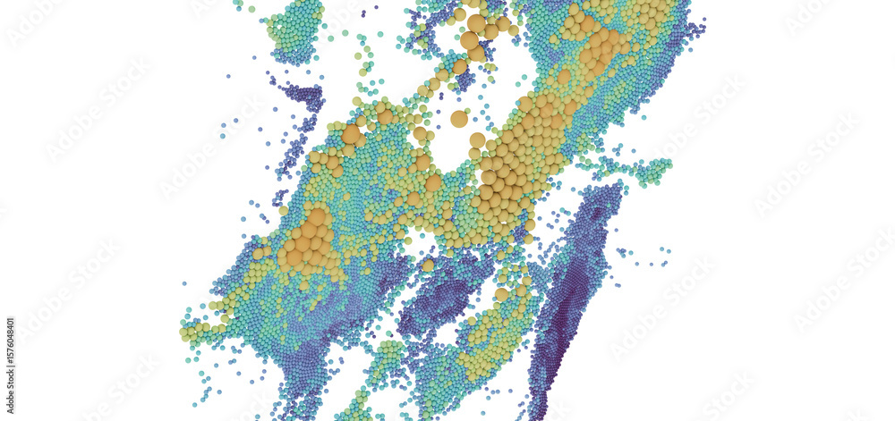 Poster colorful 3d point cloud data visualization. ideal for tech, science, and ai concepts.