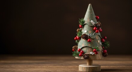 Charming rustic christmas tree decoration with berries and pine cones for festive display