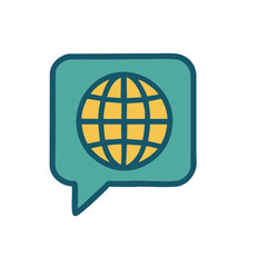  Vector icon of a speech bubble with a globe, representing global communication or international dialogue.