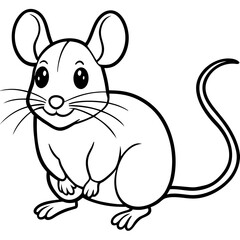 Adorable Cartoon Mouse Outline:  Happy, Childlike, Black and White Line Art Illustration