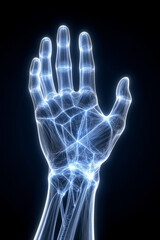 Generative AI Human Hand Anatomy X-Ray Illustration Bones Joints Wrist Fingers Skeleton Medical 3d rendering Digital art Connective tissue Science Healthcare - Perfect For Your Project