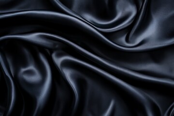 Luxury dark navy silk fabric with elegant smooth folds and soft shine, perfect for fashion, textiles, and high-end design backgrounds