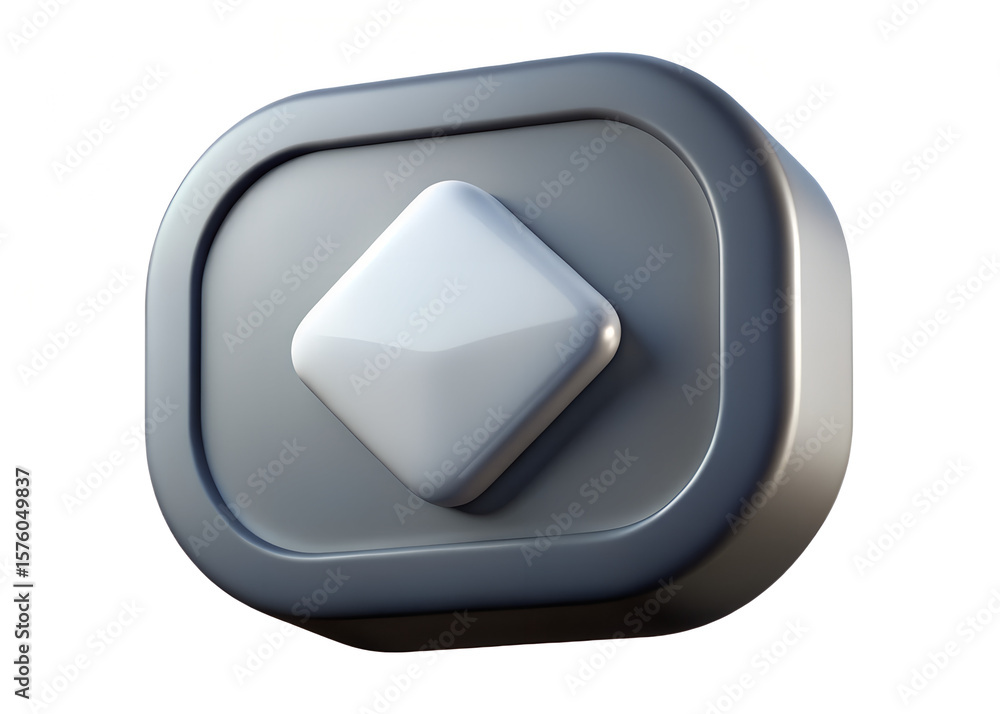 Poster a smooth glossy rounded square button with a raised diamond shape in the center on a white backgroun