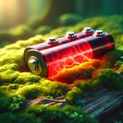 Red glowing closeup of battery