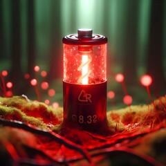 Red glowing closeup of battery