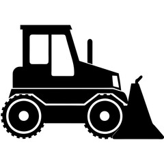 Fototapeta premium Black silhouette of a bulldozer on white background construction heavy