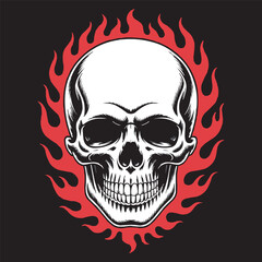 Flaming Skull Illustration - High Contrast Vector Art with Fire Background