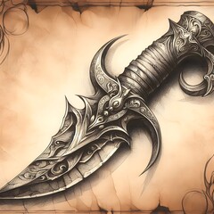 scetch drawing of a fantasy knife
