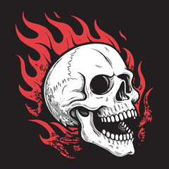 Flaming Skull Illustration - High Contrast Vector Art with Fire Background