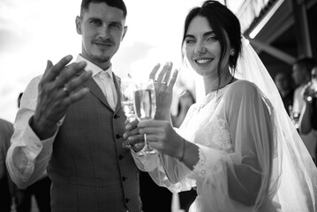 wedding ceremony of a young couple in love on a green meadow
