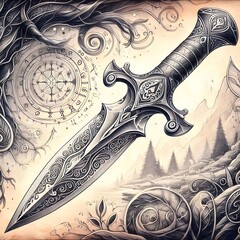 scetch drawing of a fantasy knife