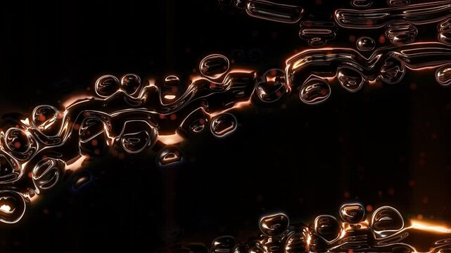 Luxury abstract background animation, glowing metallic chain links flowing diagonally on dark backdrop, high contrast golden reflections forming elegant cinematic motion texture