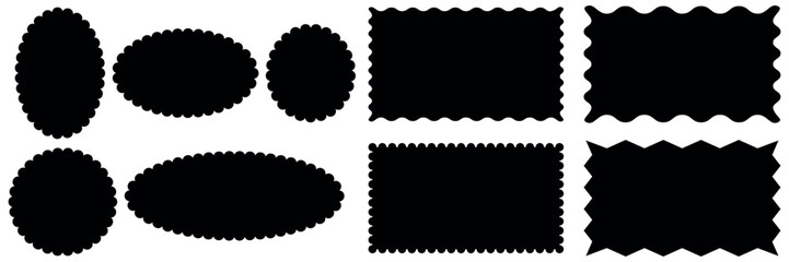Set of frames with zigzag edge shapes vector collection. scallop edge shape. Rectangular, round, circle, oval and square scalloped frames. Color rectangle frames with wiggly borders.