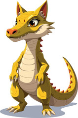an illustration of a small yellow dragon with big eyes and sharped fangs
