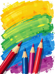 colored pencils on a white background with the colors of rainbow and blue