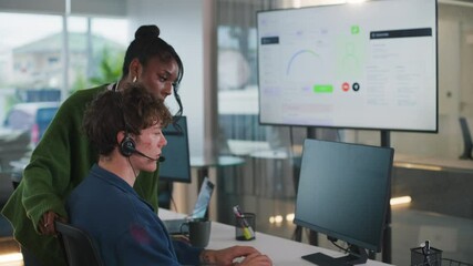 Group of happy call center smiling business operator customer tech support team phone services, Professional Team Business Operator in Office. Service Business Corporate, Data Scientist Data analysis - Powered by Adobe