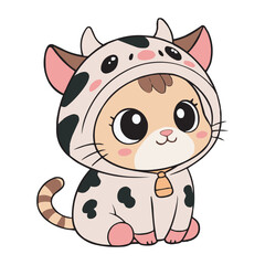Cute Chubby Kitten in Cow Costume – Cartoon Animal Illustration