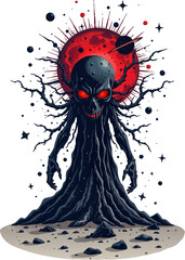  an illustration of a skull with blood on it ' s head, surrounded by stars