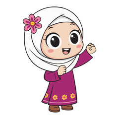 Obraz premium Cute Cartoon Muslim Girl in Hijab – Islamic Kid Character Vector