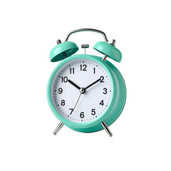 Retro-style mint green alarm clock on a white background